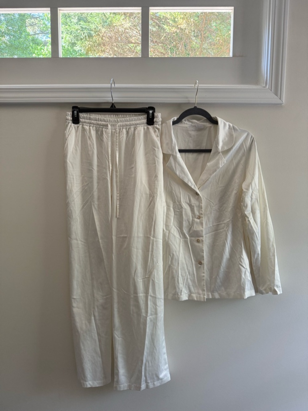 Ivory Satin Drawstring Pajama Set